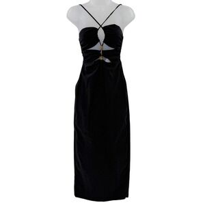 Zara Womens Black Cutout Bamboo Bead Halter Midi Dress XS Sleeveless Cotton Blnd